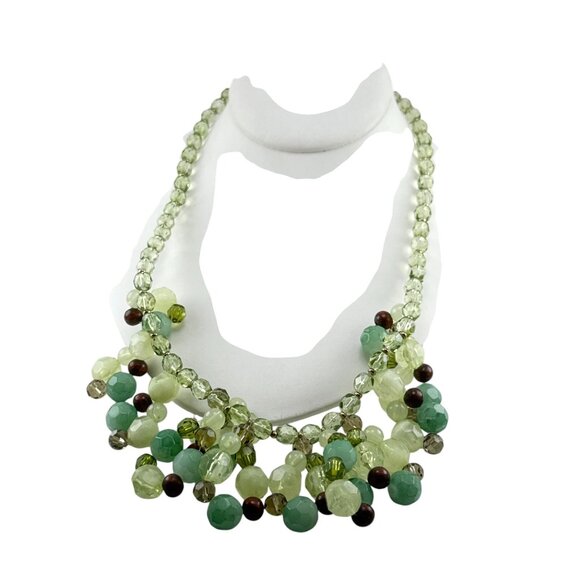 Green Faceted Glass Beaded Statement Necklace Chunky Layered Boho Jewelry - Picture 4 of 5